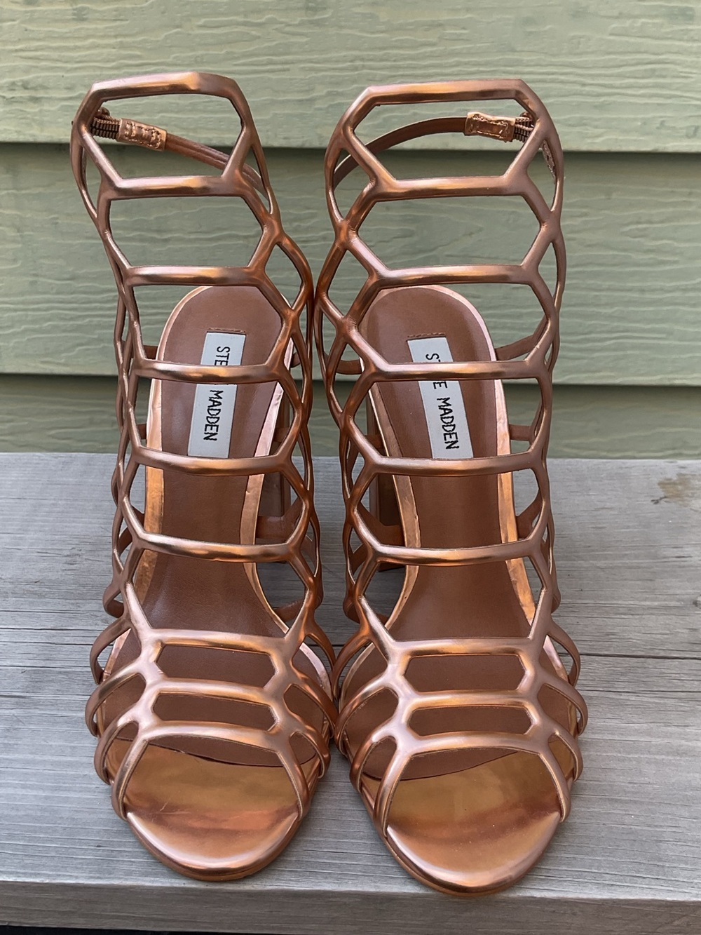 Steve Madden Metallic Rose Gold Cage High Heel Sandals
